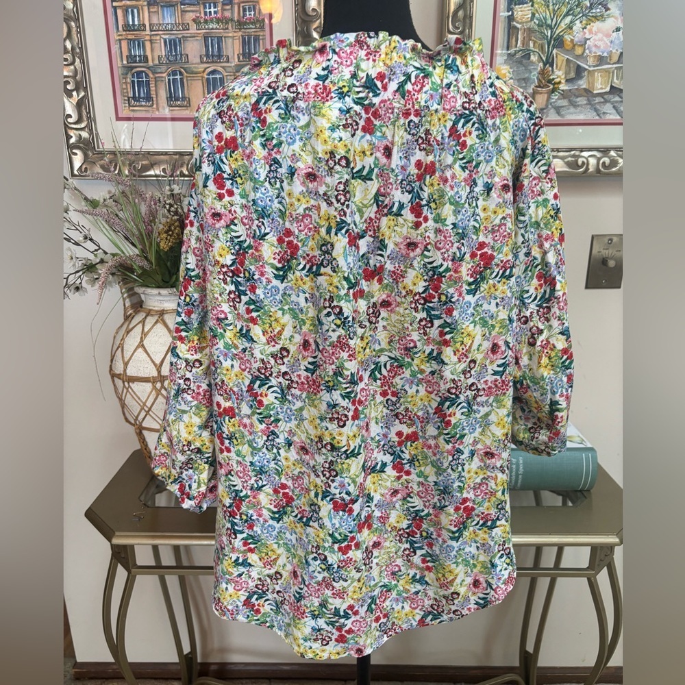 H&M MULTICOLOR FLORAL OFF THE SHOULDER CASUAL RELAXED STYLE TUNIC BLOUSE SIZE 14 - Picture 2 of 13